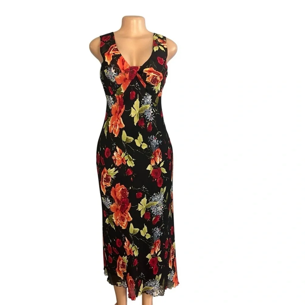 Tribal Y2K Floral Sleeveless Dainty Black Dress - Picture 2 of 8